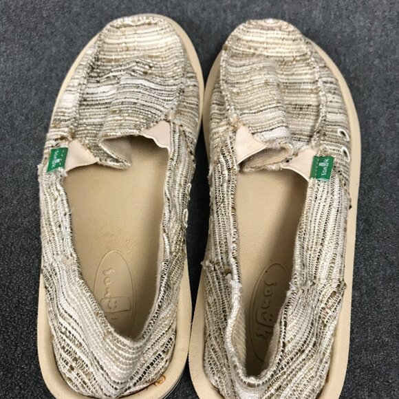 Sanuk Donna Sidewalk Surfer Women’s 7 Beige Woven Canvas Slip-On Loafers NWOB - Picture 6 of 7